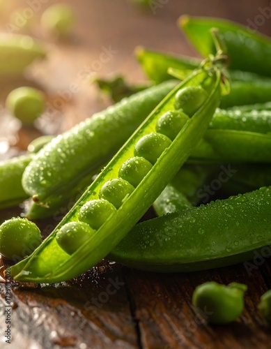 Wallpaper Mural Fresh green peas on a wooden surface Torontodigital.ca