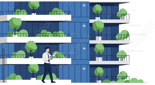 Modern architecture emphasizing green spaces and sustainable building design for urban living