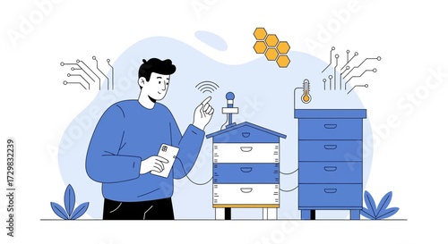 Smart apiary innovation, beekeeping management system with connected devices and digital interface