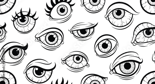 Seamless pattern of spooky eyes hand drawn halloween vector illustration creepy eyeball wallpaper design