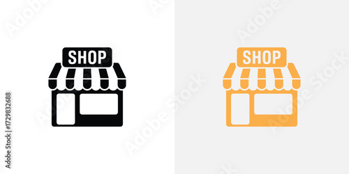 Storefront Icons Black Shop Symbol and Yellow Store Icon Isolated on Light Backgrounds