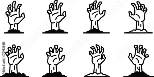 Zombie hands rising from the ground, a spooky and eerie illustration for halloween themed designs and decorations