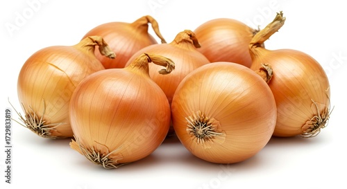 Wallpaper Mural Several yellow onions clustered showing their bulbs roots  dried stems on a white background Torontodigital.ca