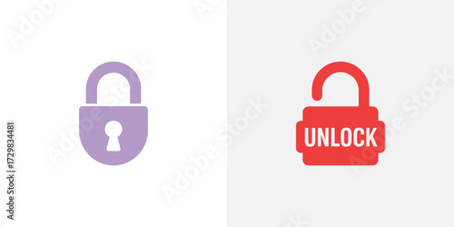 Two Padlock Icons One Locked in Purple, the Other Unlocked in Red with Text