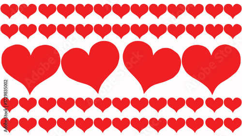 Illustration of a seamless pattern background with hearts arranged in a long row.