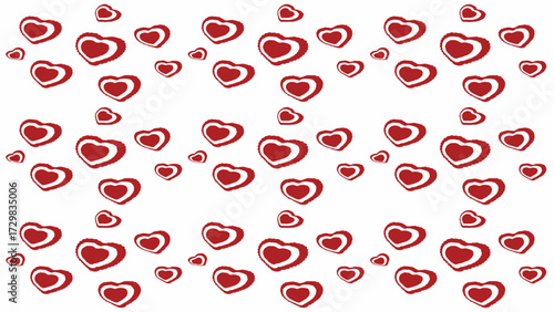 Illustration of a seamless pattern background with hearts arranged in a long row.