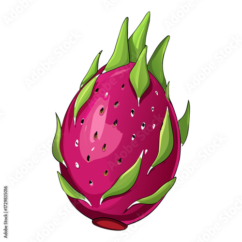 Fresh Dragon Fruit Isolated – Exotic Tropical Fruit Illustration.