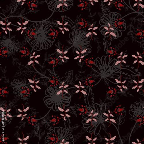 Floral seamless folk pattern, ethnic folklore flowers. Ethnic flowers, Jacobean traditional style on a white background. Classic indian motifs, trendy vector illustration
