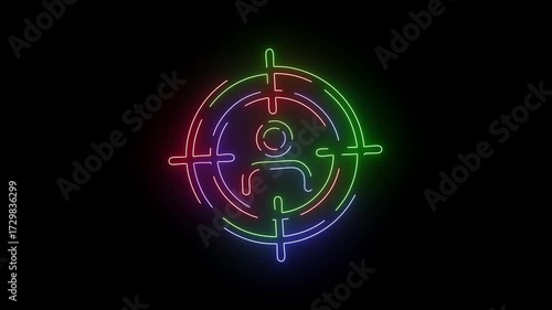 Wallpaper Mural Abstract neon target audience animation stock footage with colorful glow effect on black background, focus on person silhouette, business and marketing concept, aiming success Torontodigital.ca
