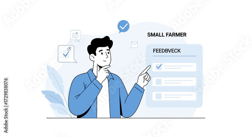 Small farmer providing feedbveck for agricultural improvements in digital environment