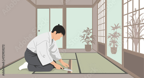 Traditional Japanese Tatami Mat Installation: Precision and Cultural Craftsmanship Depicted in