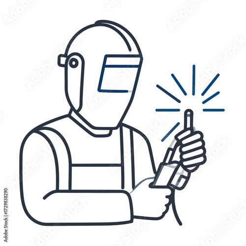 Illustration of a welder wearing a protective helmet and holding a welding torch, symbolizing industrial work and craftsmanship