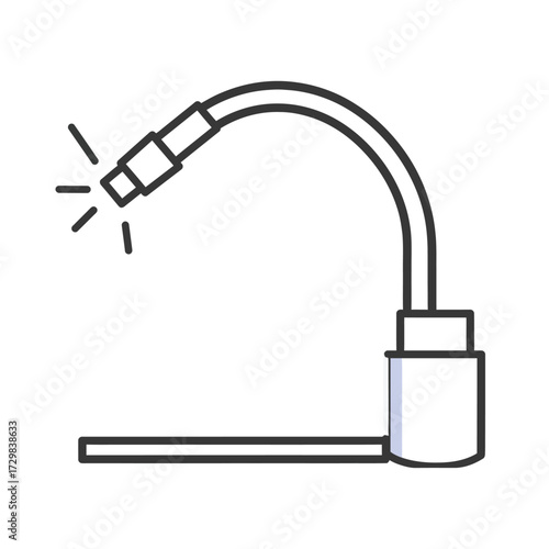 Outline drawing of a flexible gooseneck lamp with a light source emitting rays