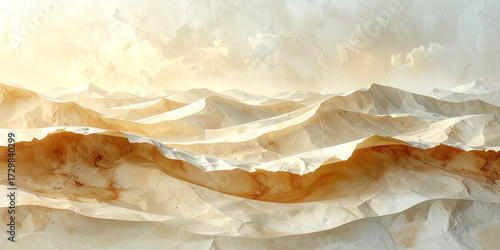 Ethereal Abstract Landscape of Undulating Forms Bathed in Soft Golden Light, Evoking Tranquil Waves or Gentle Dunes