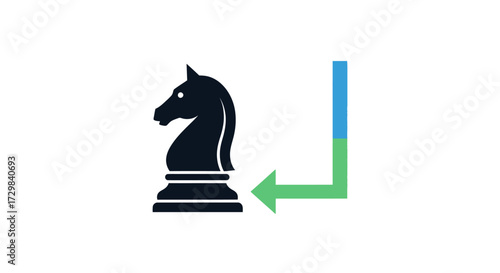 Visual representation of strategic maneuver in chess with a knight piece and directional arrow