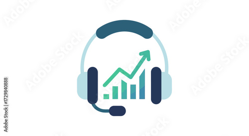 Customer support performance analytics and growth representation with headphones icon