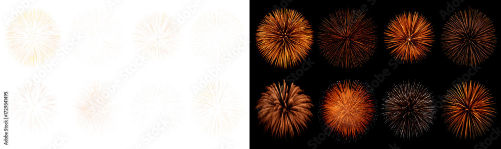 Obraz premium Colorful fireworks burst display for celebration and events night Display on Transparent and Black Background, png