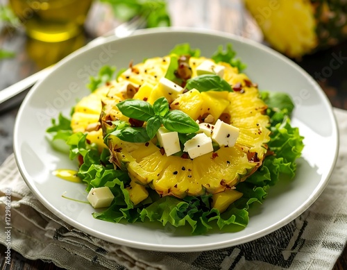 Wallpaper Mural Grilled pineapple rings, feta cheese, and basil salad on lettuce Torontodigital.ca