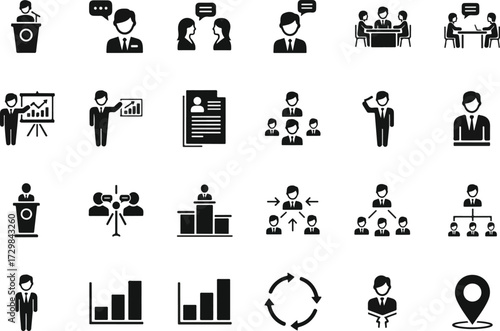 Business and management icon set vector glyph design for web and mobile applications