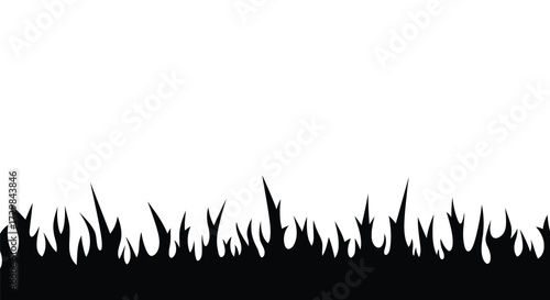 Black silhouette of grass blades on a white background Keywords: grass, silhouette, black, white, background, nature, field