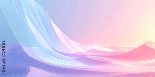 Abstract flowing fabric with pastel color gradient, creating a soft and ethereal atmosphere