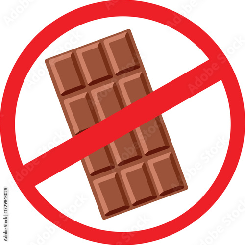 No Chocolate Vector Cartoon Icon Symbol. Sweet dessert being forbidden in some cases giving cocoa poisoning symptoms 