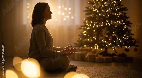 Peaceful Meditation by Christmas Tree