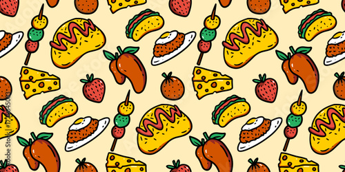 food illustration cartoon cheese hotdog strawberry orange dango mango fried rice nasi goreng ketchup
