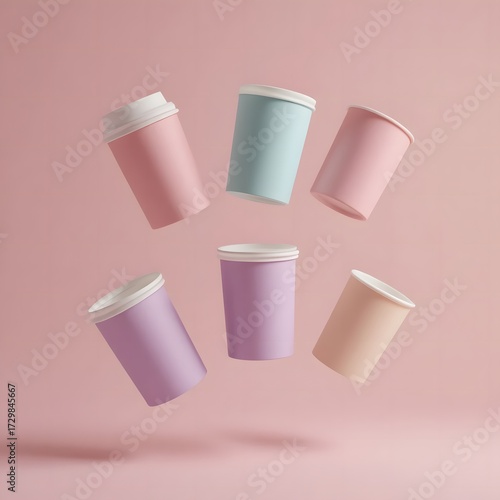 Floating Biodegradable Paper Cups in Pastel Tones – Eco-Friendly Minimal Design.100% biodegradable