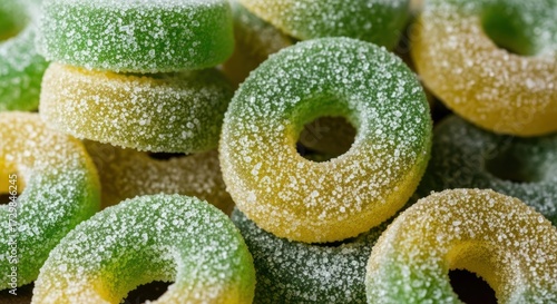 Close-up view of colorful gummy rings