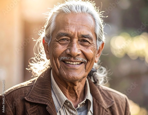 Wallpaper Mural Happy elderly man with long gray hair, smiling outdoors in sunlight Torontodigital.ca