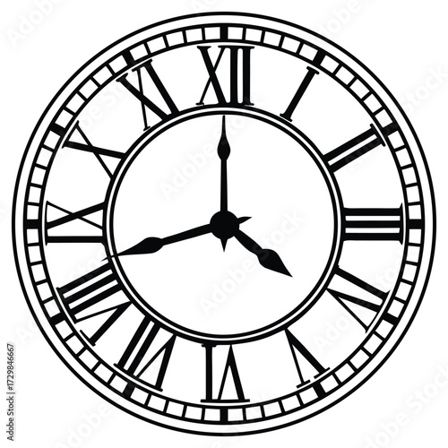 A black silhouette of a clock striking 12