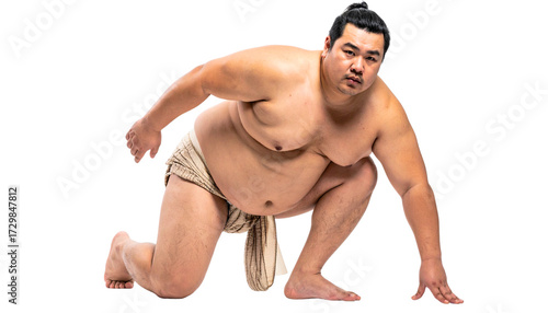 Sumo Wrestler in a Ready Stance A Portrait of Strength and Determination