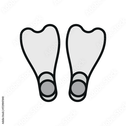 Diving fins icon in outline with color accent for scuba, summer, and ocean projects.