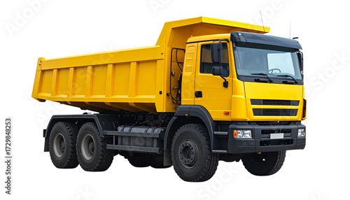 Bright Yellow Dump Truck Isolated on White Background Construction and Transportation Concept