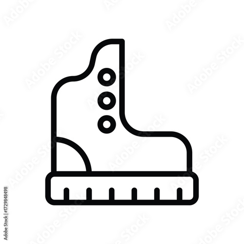 A blackandwhite line art image depicts a boot with eyelets  a lug sole