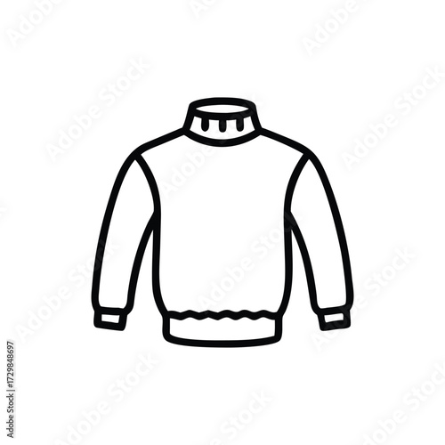 A blackoutlined white turtleneck sweater with ribbed details at the neck cuffs and hem