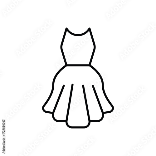 A line drawing of a dress with a fitted bodice and flared skirt