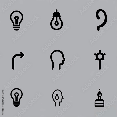 Iconic Illustrations Diverse Symbolic Images on Light Grey Background
