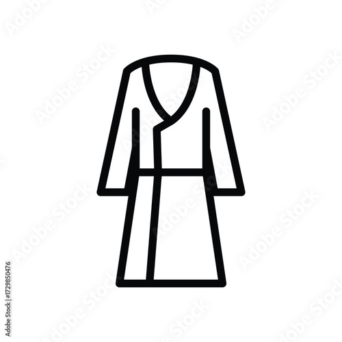 A lined drawing of a robe with a Vneck overlapping front long sleeves and a belted waist