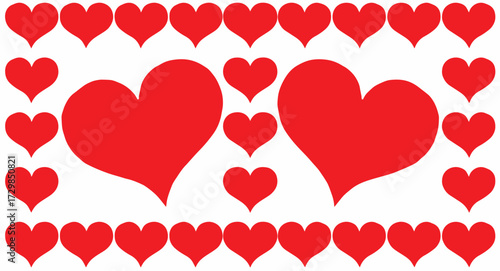 Illustration of a seamless pattern background with hearts arranged in a long row.