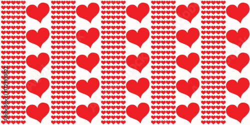 Illustration of a seamless pattern background with hearts arranged in a long row.