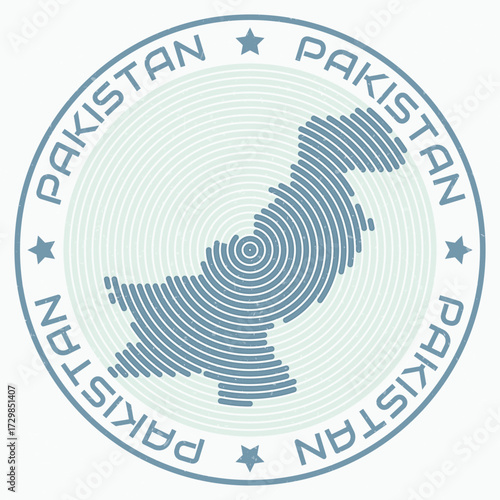 Pakistan map with round title. Country shape rings. Pakistan text around the country boundary shape. Trending vector illustration.