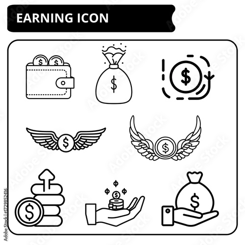 Business and finance line icon set for concepts of earning money, investment growth, payment, and personal wealth