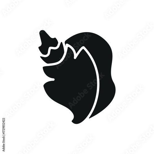 Seashell conch icon in bold glyph representing tropical, shore, and water themes.