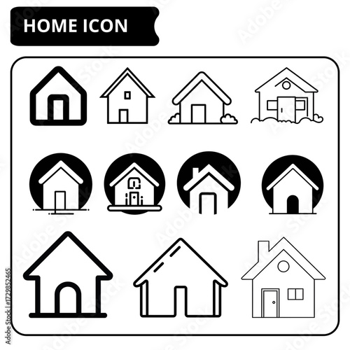 Collection of minimalist house icons for home and real estate related designs