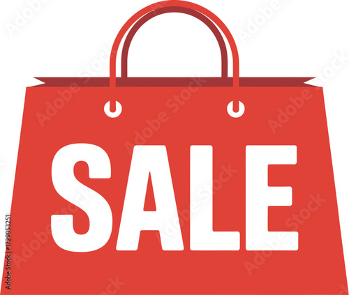 Bright red shopping bag with bold white 'SALE' text, promoting retail discounts and commerce.