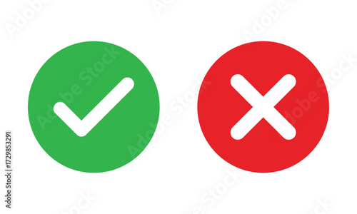 Check mark icons. green check mark and red cross mark icon set. green tick and red x. Symbols of approval and Decline, vector illustration