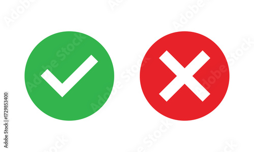 Check mark icons. green check mark and red cross mark icon set. green tick and red x. Symbols of approval and Decline, vector illustration