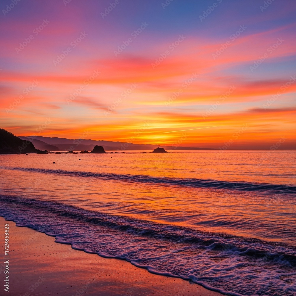 Naklejka premium sunset over the beach